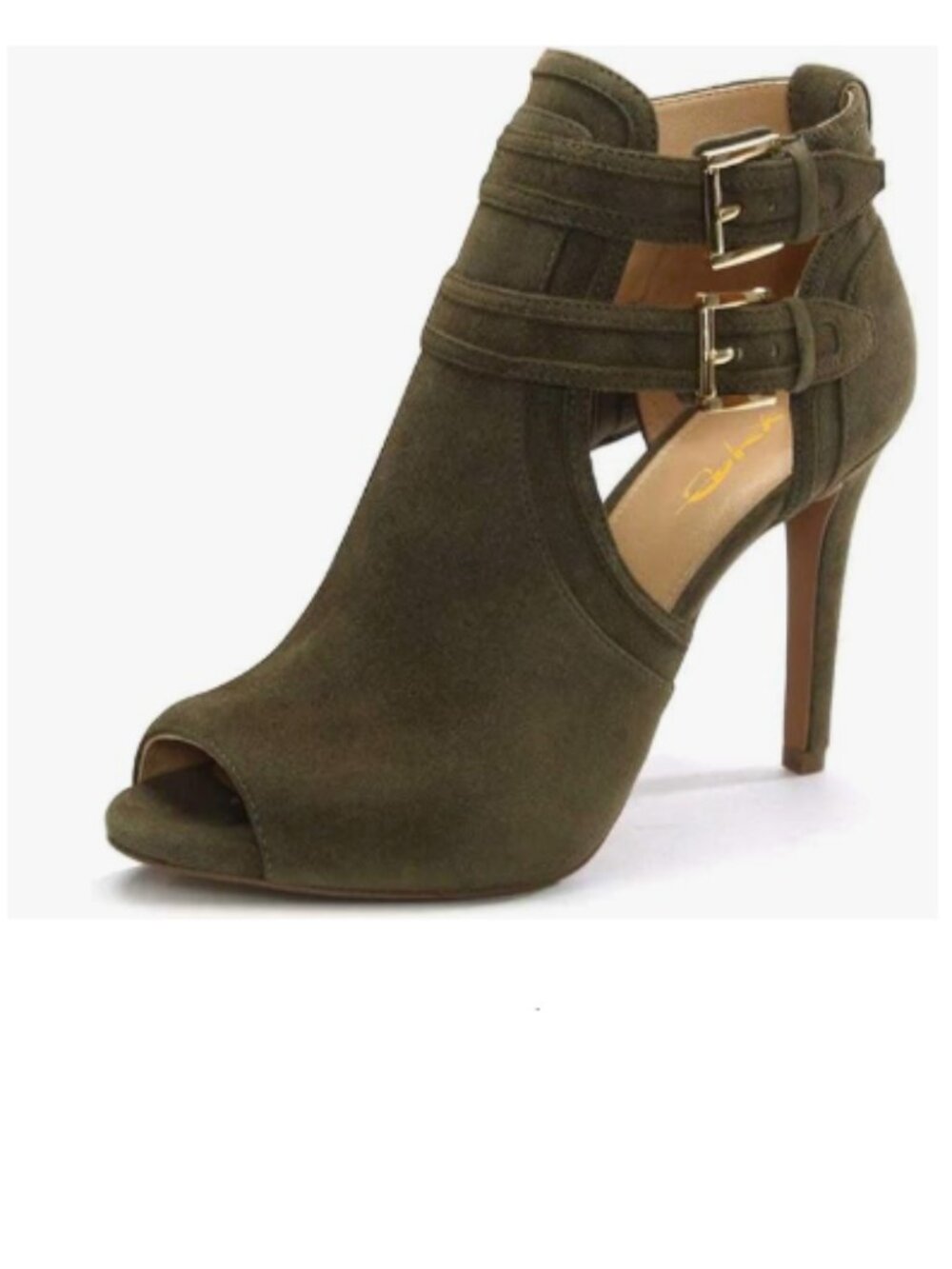 XYD Olive Green Peep Toe Ankle Booties Dual Buckled Straps Stiletto Heels Sandal